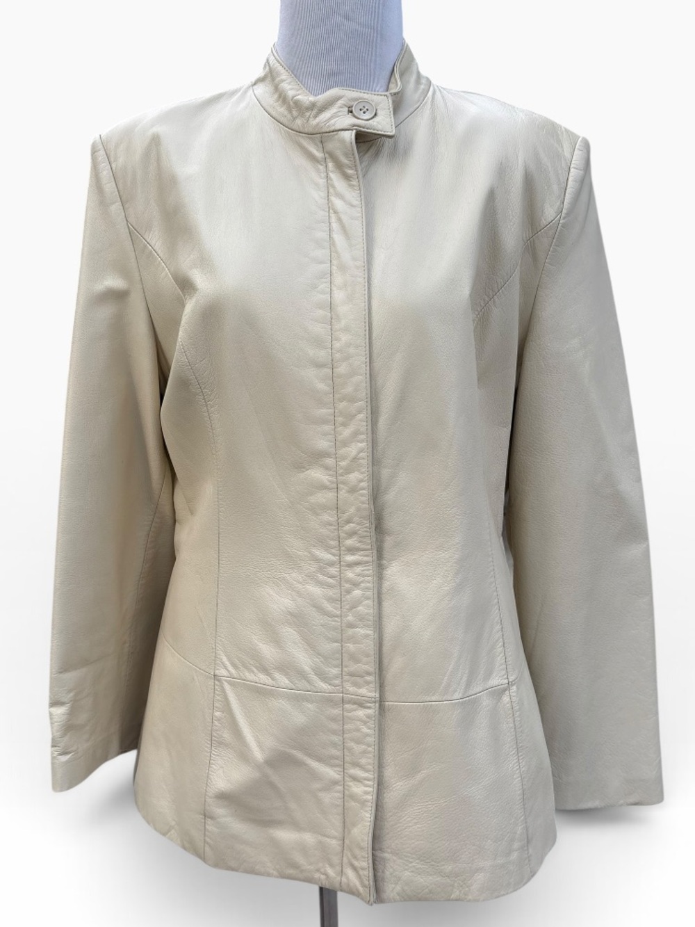 Vintage Danier Cream Leather Jacket with Stand Collar